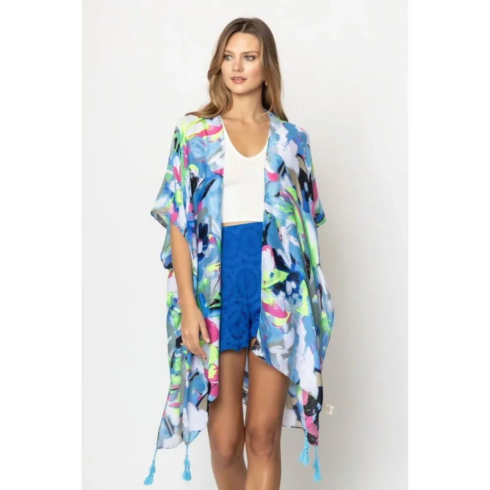 DIONA J ABSTRACT PRINT KIMONO ONE SIZE COLOR MUSTARD - Picture 2 of 3